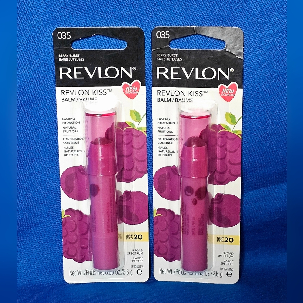 Revlon Kiss Balm Tinted Lip 035 Berry Burst (2 Pack) NEW Sealed Natural Fruit